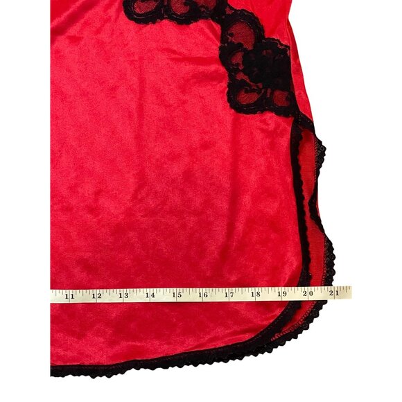 Vintage Red & Black Lace Trim Satin Chemise Nightgown Size Large - Picture 9 of 14